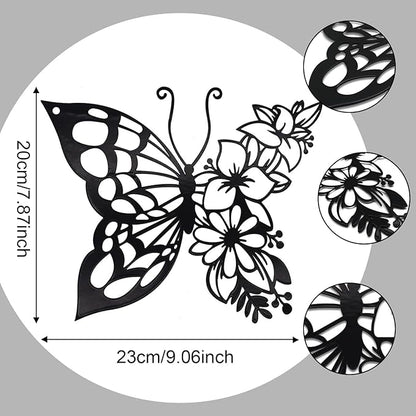 EZ4ENCE Butterfly Decoration Wall Art Boho Home Decor Hanging Appearance Metal Flower for Bedroom Living Room Wall,Black(Medium)