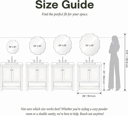 CILIBER Frameless Wavy Round Mirror, 28'' Scalloped Circle Wall Mirror, 3mm Tempered Glass Decorative Bathroom Vanity Mirror, Mounting/Leaning for Mantel, Living Room, Bedroom and Entryway