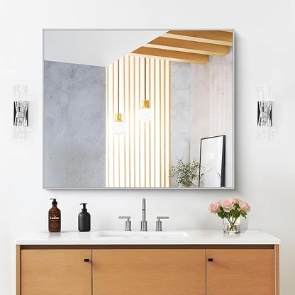 DESBING 30" x 30"Bathroom Mirror, Silver Rectangle Corner Wall Mirror with Metal Frame, Decorative Rectangular Vanity Mirror for Bedroom Bathroom Living Room Entryway (Horizontal/Vertical)