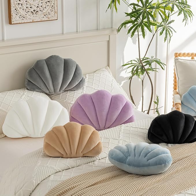 Shell Pillow, Shell Shaped Decorative Throw Pillows with Velet for Couch Bed, Cute Seashell Beachy Room Decor Aesthetic Throw Pillows for Bedroom Living Room(18x13 Inches, White)