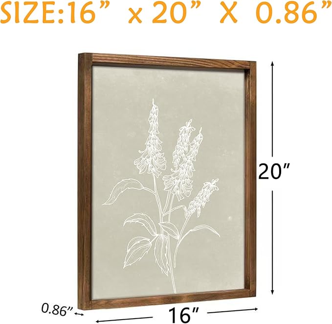 Heiple Framed Boho Wall Art Set of 4 Wooden Wall Art for Rustic Vintage Farmhouse Home Living Room Bedroom Bathroom Kitchen Wall Decor (Brown, 16"x20")