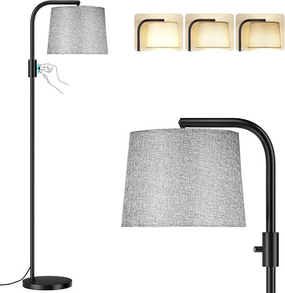 Ambimall Fully Dimmable Floor Lamp with 9W LED Bulb - Standing Lamp for Living Room with Adjustable Head, Modern Tall Light with Rotary Switch for Office, Black and Grey