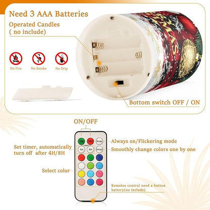 ALAZA Christmas Flickering Flameless Candles Buffalo Plaid Check Snowflake Battery Operated with Remote Timer,Tea Light Candles LED Pillar Votive Candles Set of 2 for Outdoor Indoor Xmas Decorations