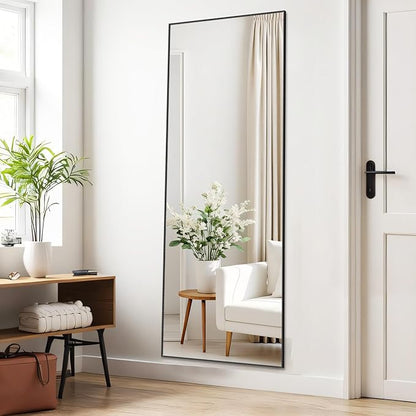 Mirror Full Length, Upgraded 21"x64" Body Wall Mirrors with Shatter-Proof Glass, Floor Standing, Hanging or Leaning, Large Tall Mirror with Stand Aluminum Alloy Frame for Bedroom Cloakroom