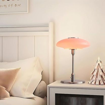 LIGHTLAND Nordic Medieval Table Lamp, Vintage Metal Glass Bedside Lamp with Toggle Switch and 3 Color Light Bulbs, Decorative Table Lamp for Study Bedroom Living Room (Pink+Chrome, 12.6 * 16.5 Inch)