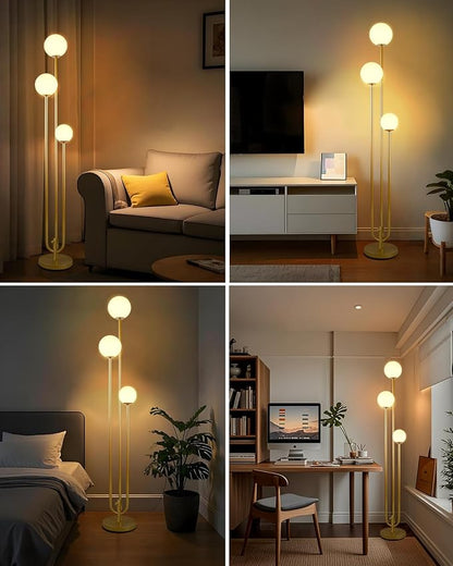 Lightdot 63IN Gold Floor Lamp Dimmable 3-Lights Globe LED Floor Lamps with 3000K Soft Warm White for Wedding/Party Tall Lamp with 5Lbs Heavy Base for Living Room/Bedroom/Sofa Beside/Corner Decor