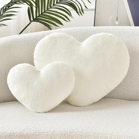 Petrella Throw Pillows Heart Pillow Cute Fuzzy Pillows for Bed Livingroom Home Decor Cushion Decorative Aesthetic Preppy Pillows White,Small 13"x10"