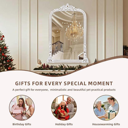 HOITUZYUS French Vintage Statement Wall Mirror: 38x28 Inch Baroque Arched Mirror - Ornate Antique Decorative Mirrors for Fireplace, Entryway, Bedroom, Bathroom - Home Decor for Living Room
