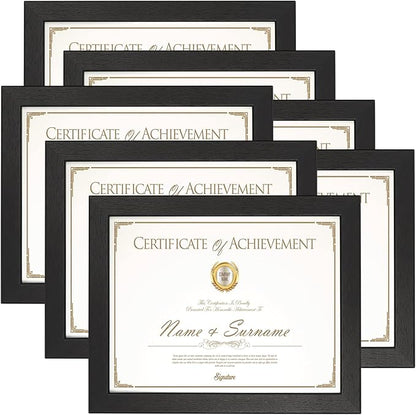 PETAFLOP Wooden 8.5x11 Picture Frame Black Certificate Frames Wall Tabletop Display Horizontally or Vertically, 7 Pack