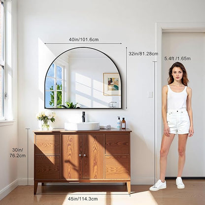 CIRCUMI Arched Wall Mirror, 40"x32" Black Arched Mirror with Tempered Glass, Metal Frame, Large Size for Entryway Table, Mantel,Living Room,Over Sink,Arch Mirror for Decor,Shatterproof&Crystal-Clear