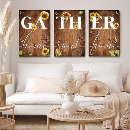 GUBIYU Gather Signs for Home Decor Gather Wall Decor for Dining Room Home Sweet Home Sign Rustic Wood Large Farmhouse Home Sweet Home Wall Decor Sign Artwork for Living Room,Wall Wedding Decor 24"X36"