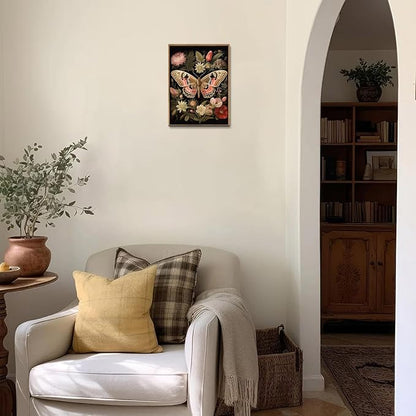 Djmwtb Vintage Framed Wall Art Butterfly Floral Canvas Wall Art Prints Boho Botanical Painting Flower Pictures Wall Decor Artwork for Living Room Bedroom Bathroom Office 8x10in