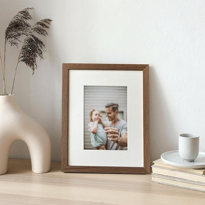 8x10 Picture Frame, Solid Oak Wood 8 x 10 Photo Frame with Mat to 5x7(Openning Size is 4.5x6.5), 10x8 Picture Frames for Wall and Tabletop Display, Natural Oak 8x10 Frame, (Walnut Set of 3)