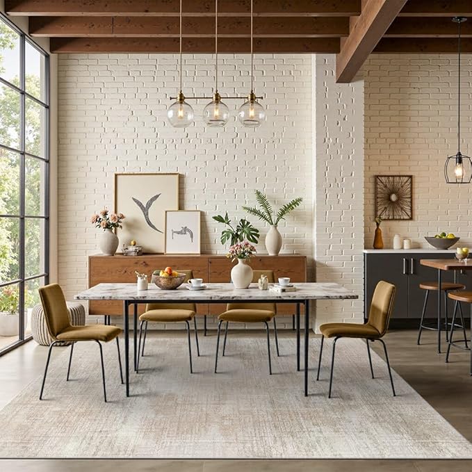 Rugxara 6x9 Washable Area Rug for Living Room, Modern Abstract Large Boho Rugs for Office, Dining Room, Kids Room, Farmhouse, Durable Low Pile Non Slip Carpet for High Traffic Areas, Beige Grey