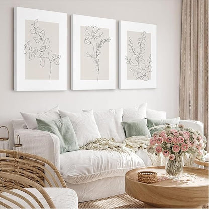 Youillne Neutral Botanical Prints Wall Art Flower Minimalist Canvas Wall Decor Vintage Line Wall Art Floral Plant Painting Pictures Beige Boho Artwork Farmhouse Poster for Bedroom 24x36 Inch Set of 3
