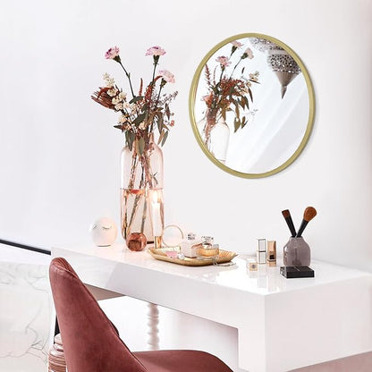 Gold Bathroom Mirrors for Wall Round Horn Circle Brushed Small Mirror Wall Mounted Mirrors Anti Rust Aluminum Ative Mirror for Entryway Hallway Entrance Housewarming