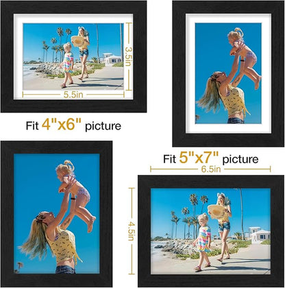 Vittanly 5x7 Picture Frames Set of 9, Display 4x6 Pictures with Mat or 5x7 without Mat, Photo Frames for Wall or Tabletop with Plexiglass, Engineered Wood, Black&Brown&Dark Grey