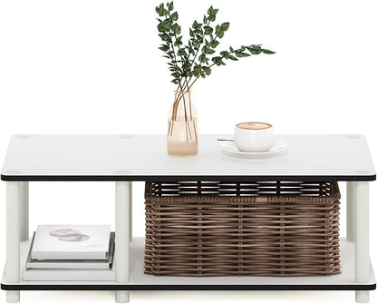 Furinno JUST TV Stand, 2-Tier No Tools Mid Entertainment Center with Open Shelf, TV Console for TV up to 46 Inch with Tubes, for Living Room, Bedroom, White
