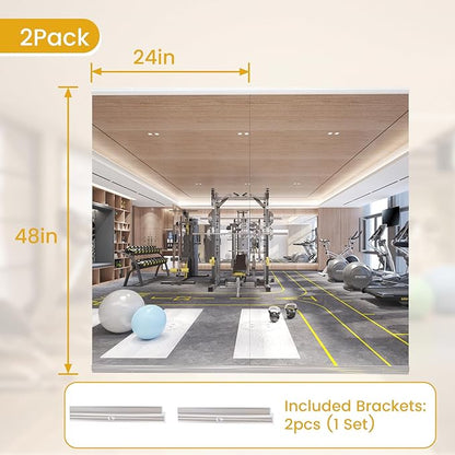 48X24 2Pack Large Home Gym Mirror, Frameless Tempered Glass Dance Wall Mounted Mirror for Home, Yoga, Dancing, Studio, Living Room