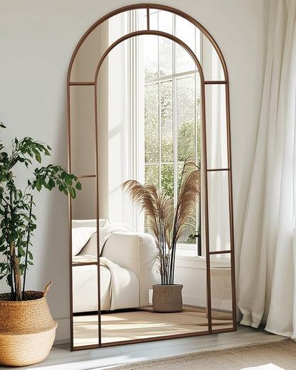 Antok 78" x 38" Full Length Mirror, Floor Mirror Arched Window Decorative Mirror, Metal Framed Decor Farmhouse Floor Mirrors Art Pane Mirrors Wall Decor for Bedroom, Living Room, Entryway Bronze