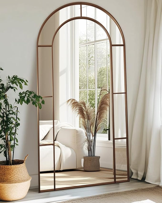 Antok 78" x 38" Full Length Mirror, Floor Mirror Arched Window Decorative Mirror, Metal Framed Decor Farmhouse Floor Mirrors Art Pane Mirrors Wall Decor for Bedroom, Living Room, Entryway Bronze