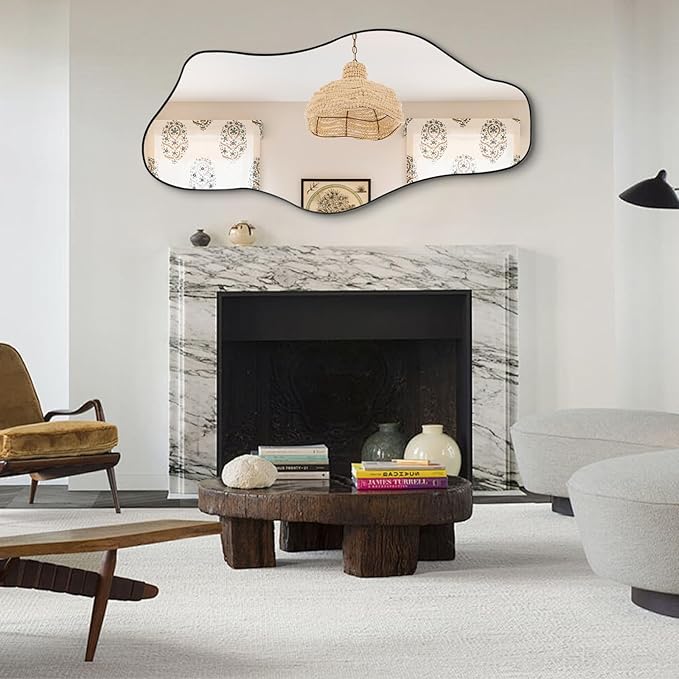 Large Irregular Mirror, 63"x30" Asymmetrical ﻿Tempered Glass Mirrors Full Length, Organic Frameless Wall Mirrors for Living Room Bedroom Entryway Hallway, Hangs Vertically or Horizontally