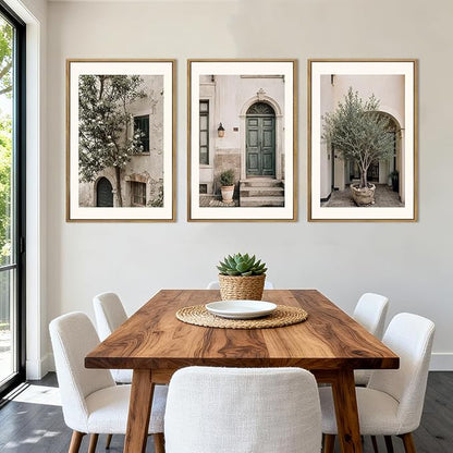 HPNIUB Large Vintage Italy City Landscape Framed Canvas Wall Art Set, Olive Green Tree Country Wall Decor, Modern Minimalist Countryside Villages Picture for Living Room,Bedroom,Office-16 x24 x3