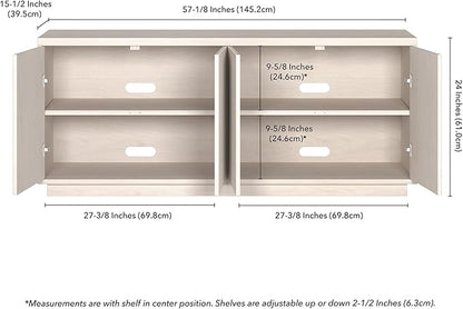 Henn&Hart Fluted TV Stand for TVs up to 65" with 2 Concealed Ribbed Storage Cabinets and Adjustable Shelves for Living Room, Family Room, or Office, Beech White