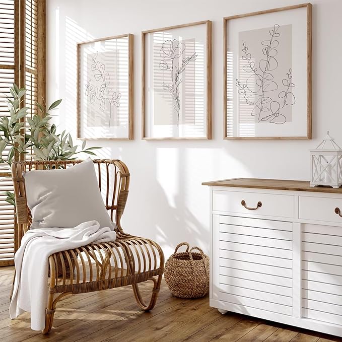 Neutral Botanical Prints Wall Art Flower Minimalist Canvas Wall Decor Vintage Line Wall Art Floral Plant Painting Pictures Beige Boho Artwork Farmhouse Poster for Bedroom 16x24 Inch Unframed Set of 3