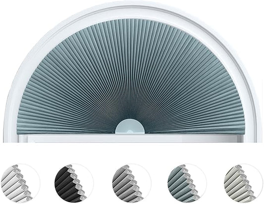 Arch Window Shade Blackout Cellular Shades Half Circle Moon Small Window Covering No Drill Honeycomb Blinds for Indoor Windows Room Darkening Easy Install Light Blocking Blinds (1, Blue, 24x12inch)