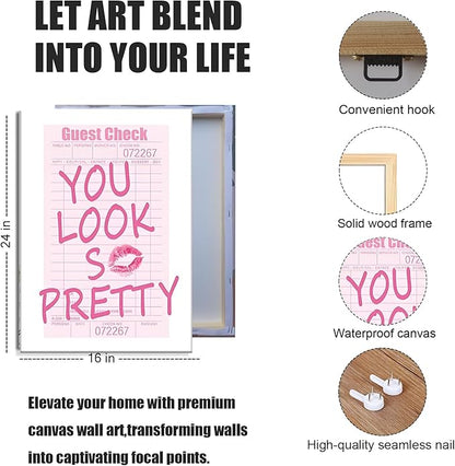 JBZDD 3Pcs Framed Preppy Pink Bathroom Wall Art Set, Funny Guest Check & Shower Karaoke Stamp Canvas Posters, Trendy Indie Pop Room Decor for Women Powder Room Restroom 12x16in