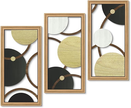 Putuo Decor Modern Geometric Cut-Out Wall Art Set of 3, Black Gold Circle Wall Panels for Living Room Bedroom Office, 3D Layered Abstract Metal Look Wall Decor
