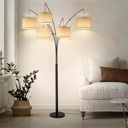 Floor Lamps for Living Room, 4000LM Super Bright Arc Floor Lamp with Remote Control, 5 Light Tall Floor Lamps with Stepless Dimmable, 80" Mid Century Tree Floor Lamp for Bedroom, Office