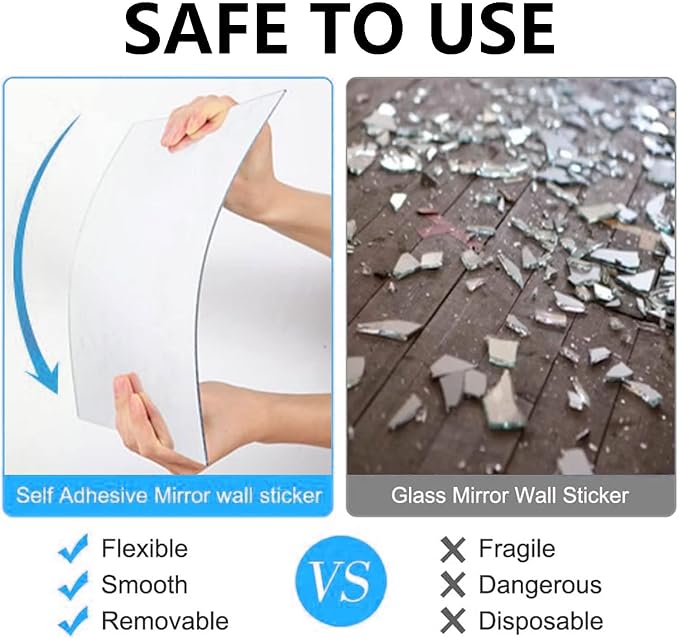 Acrylic Mirror Sheet for Wall, 15.7" x 19.6" Large Rectangular Mirror Tiles Frameless Wall Mounted Mirror Self-Adhesive Mirror Stickers for Vanity Bedroom Home Decor