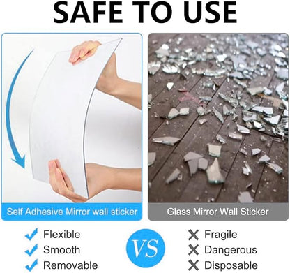 Acrylic Mirror Sheet for Wall, 15.7" x 19.6" Large Rectangular Mirror Tiles Frameless Wall Mounted Mirror Self-Adhesive Mirror Stickers for Vanity Bedroom Home Decor