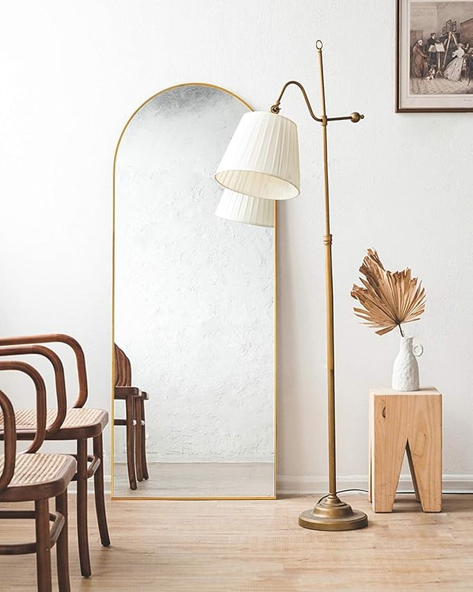 Arched Full Length Mirror, 58"x18" Floor Mirror with Stand, Large Full Body Mirrors, Arch Wall Mirror, Big Full Size Mirrors for Bedroom, Aluminum Frame, Gold