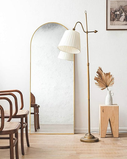 Arched Full Length Mirror, 58"x18" Floor Mirror with Stand, Large Full Body Mirrors, Arch Wall Mirror, Big Full Size Mirrors for Bedroom, Aluminum Frame, Gold