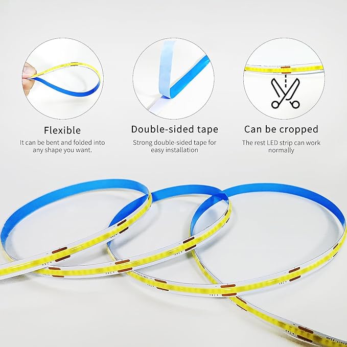 COB LED Strip Lights 100ft,6000K DC 24V Dimmable White Flexible LED Lights Strip for Bedroom,with Remote and app Control LED Rope Lights for Living Room,Shelf,Cabine,Bed(2 Rolls of 50ft)