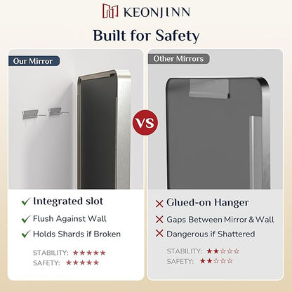 Keonjinn 42 x 36 Brushed Nickel Bathroom Vanity Mirror, Large Rounded Rectangle Bathroom Mirrors for over Sink, Metal Framed Silver Mirror for Wall, Shatterproof HD Tempered Glass(Horizontal/Vertical)