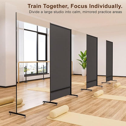 brisafe 71" x 24" Full Length Rolling Floor Mirror on Lockable Wheels, Rectangular Shatter-Resistant Safety Glass, for Home Dance Studio & Yoga, Black Metal Frame and Stand