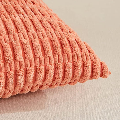 Fancy Homi 4 Packs Decorative Throw Pillow Covers for Living Room Couch Bed, Modern Farmhouse Boho Home Décor Accent Cushion Case, 18" x 18", Coral