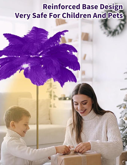 Feather Floor Lamp,Fluffy Ostrich Feather Floor Lamp for Bedroom,3 Color Temperatures Led Corner Modern Floor Lamps for Living Room Christmas Home Decor House Warming Gifts,63″ Height (Deep Purple)