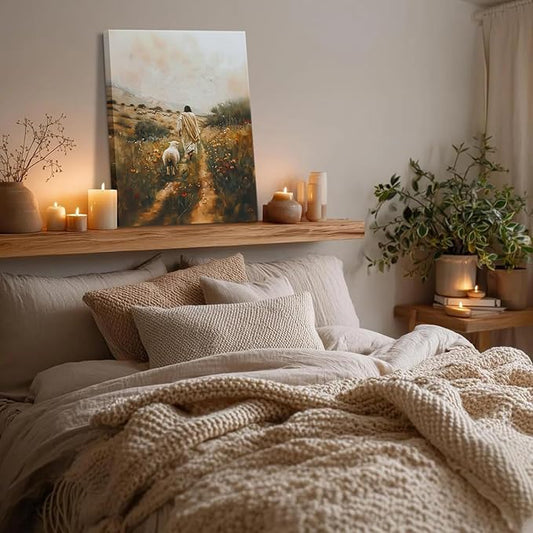 Jesus Leaves the 99 Sheep Canvas Wall Art Jesus and Lamb Painting Wall Decor Picture The Lost Sheep Posters Prints Christian Baptism gifts for Living Room Bedroom Prayer Home Decor 8x10 in canvas