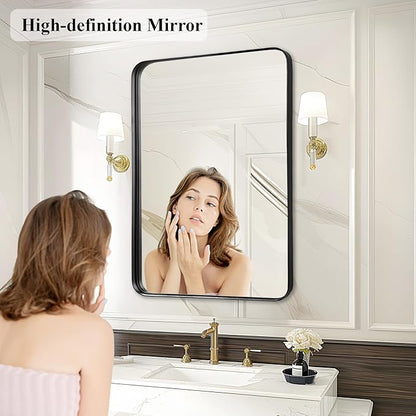 Fabuday Bathroom Mirror for Over Sink - 24x32 Inch Rectangle Black Framed Mirror for Bathroom, Metal Frame Bathroom Vanity Mirror Wall Mounted for Restroom, Farmhouse, Living Room, Hallway