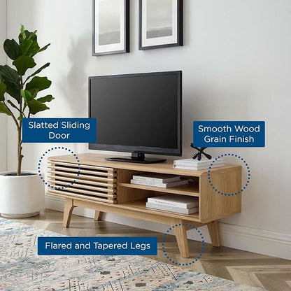 Modway Render Mid-Century Modern Low Profile 48 Inch TV Stand in Oak, 48"