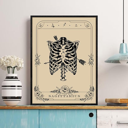 SERIMINO Witchy Framed Wall Art, Sagittarius Tarot Canvas Prints Paintings, Horoscope Dark Academia Home Decor Aesthetic, 16x24inch Gothic Wall Decor for Room