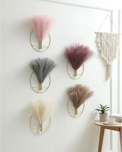 Pretty Jolly Boho Wall Decor, Large Wall-Mounted Metal Wall Decor, Hanging Artificial Pampas Display, Wall Art Living Room, Bedroom, Bathroom, Dining room, 2 Pack Gold Beige