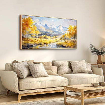 ZUITINGHUA Wood Framed Canvas Wall Art For Living Room Wall Decor For Bedroom Office Wall Decorations Yellow Tree Landscape Paintings Mountain Pictures Artwork Room Aesthetic Home Decor 20x40 In