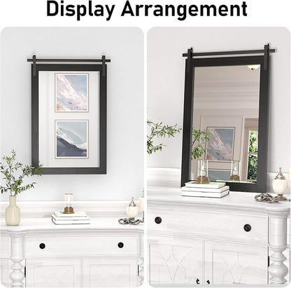 Black Farmhouse Mirror for Wall, 18x26INCH Wood Framed Square Bathroom Mirrors for Vanity, Barn Door Style Mirrors Wall Mounted Dresser Decor Mirror Living Room Bedroom Vertical