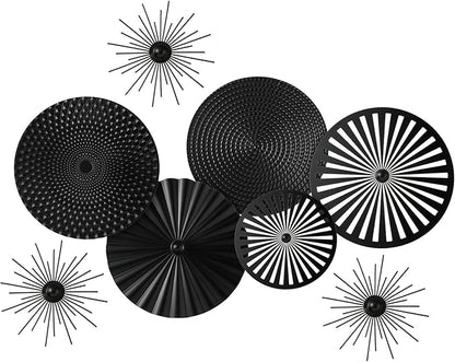 Lingvee 8 Pcs Gold Wall Decor Modern Metal Decor Metal Starbursts Radial Plate Art Hanging Decorative Wall Decorations for Home Bedroom Bathroom Living Room Office Sculpture (Black)